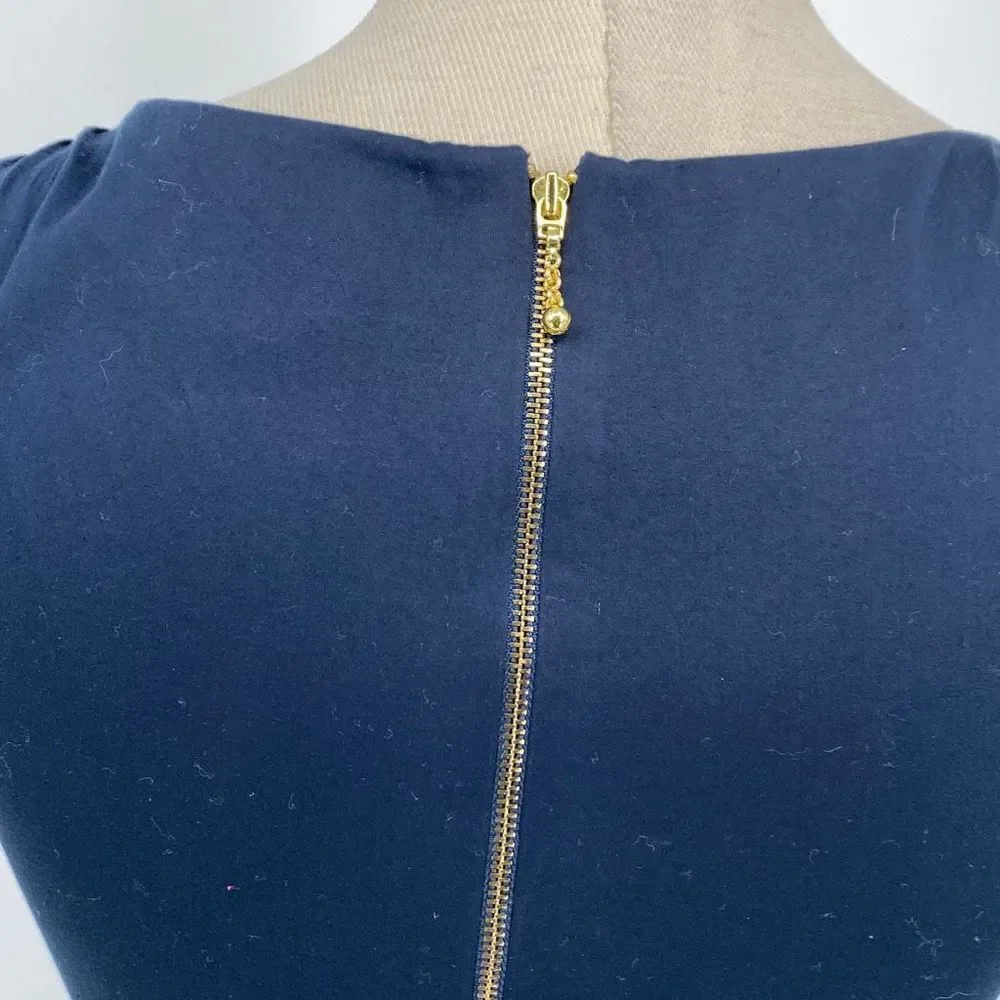 Kate Spade Blaine Bow Sheath Dress Mini Size 2‎ Small -V Neck Sleeveless Navy